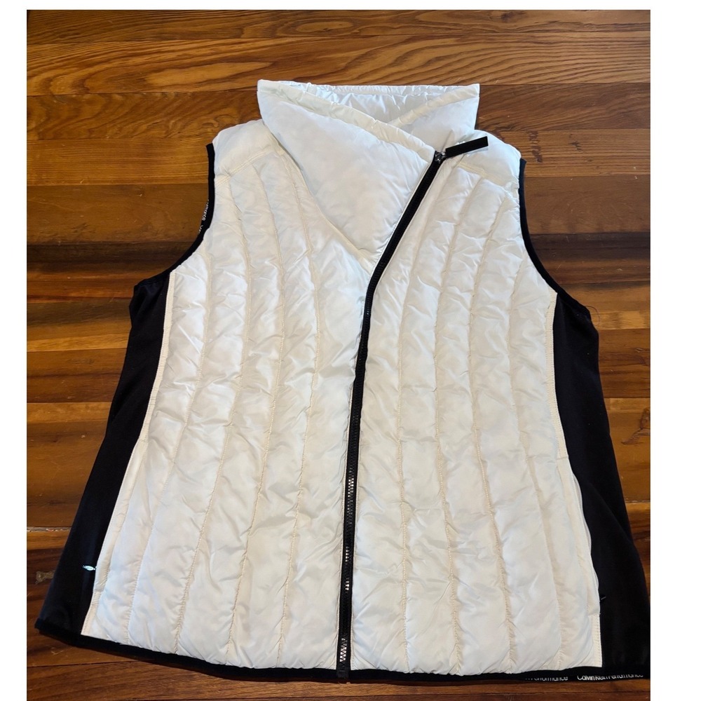 Calvin Klein Performance Women Quilted Puffer Vest White Black Asymmetric Zip 2X